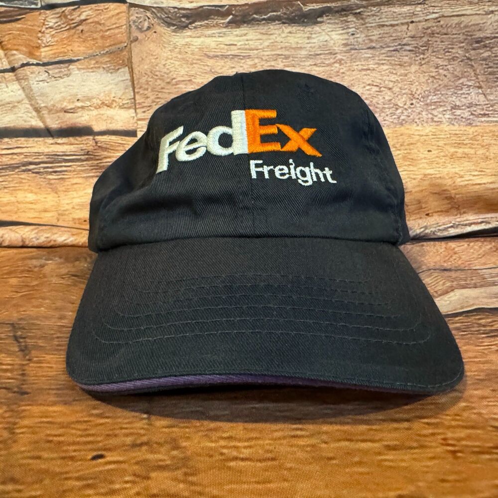 FedEx Freight Hat Mens Black Purple Embroidered Company Employee Strapback Cap